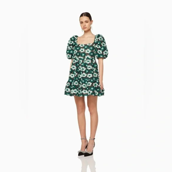 NWT ELLIATT Helene Mini Baby Doll Dress Green Size Small - Picture 4 of 7